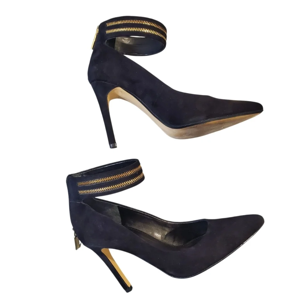 Banana Republic Gayle Black Suede Zip Ankle Strap High Heel Pumps Size 9